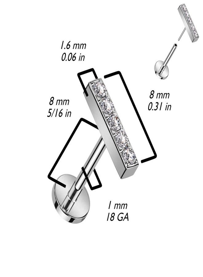 Pierced Owl 18GA F136 Implant Grade Titanium Threadless Push In CZ Crystal Lined Straight Bar Top Flat Back Stud (Gold Tone/Clear) - Image 2