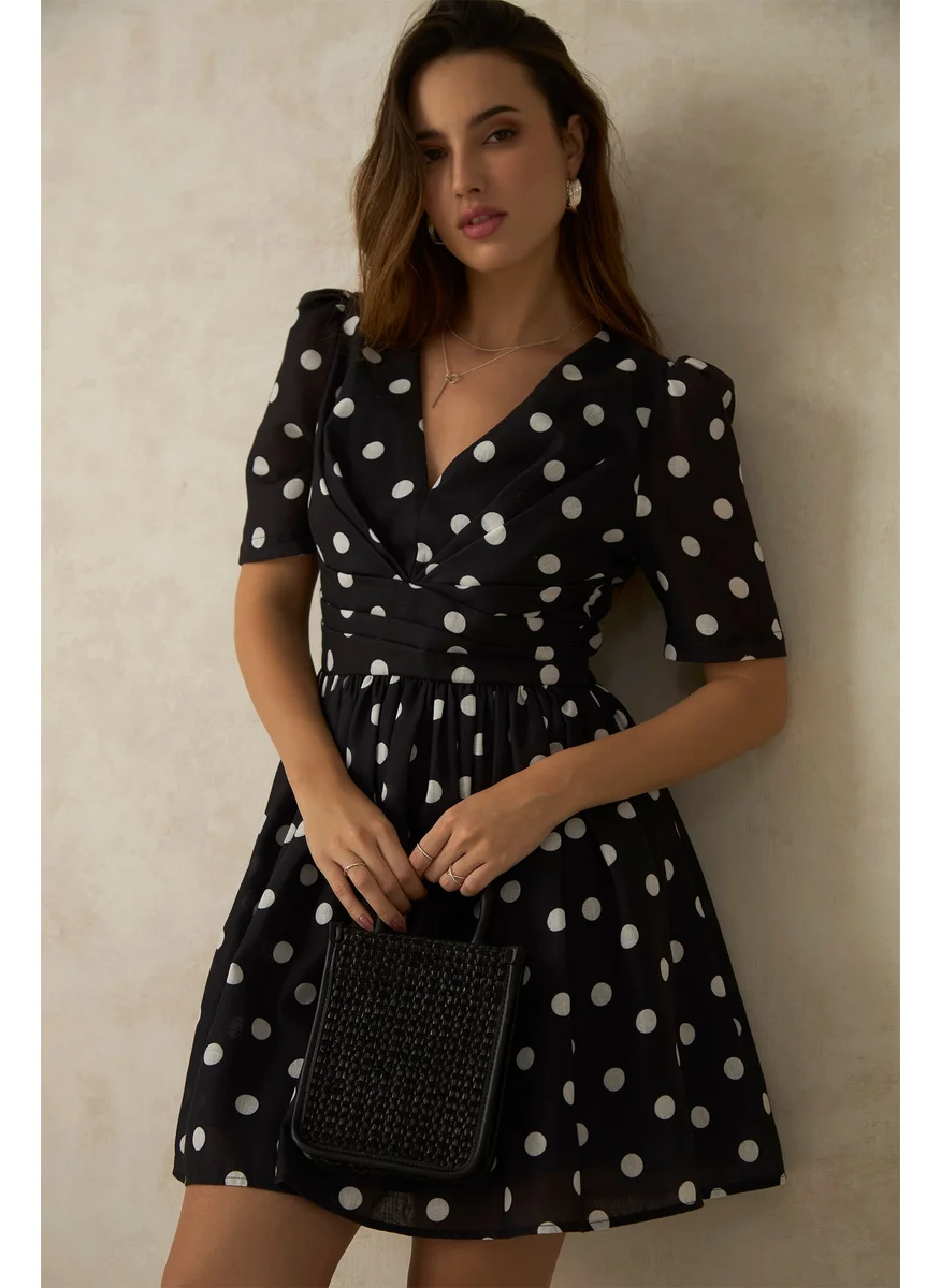 Virgio Virgio Polka Dot Print Puff Sleeve Fit & Flare Mini Dress