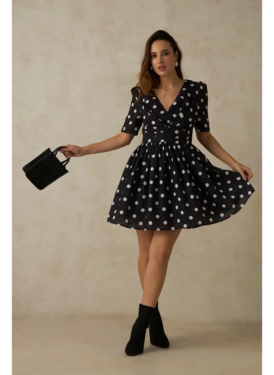 Virgio Virgio Polka Dot Print Puff Sleeve Fit & Flare Mini Dress