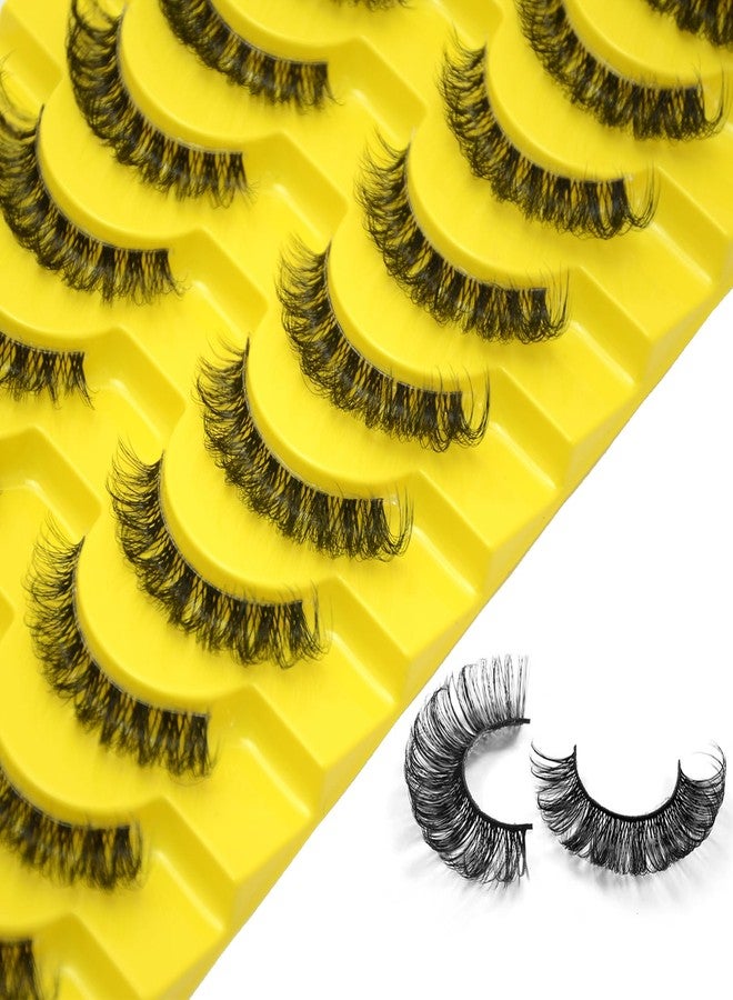 BLUPLE False Eyelashes Natural Look Faux Mink Lashes Russian Strip Lashes C Curl Wispy Like Eyelash Extension Fluffy Transparent Band Cat Eye Fake Eyelashes Pack 10pairs - Image 2