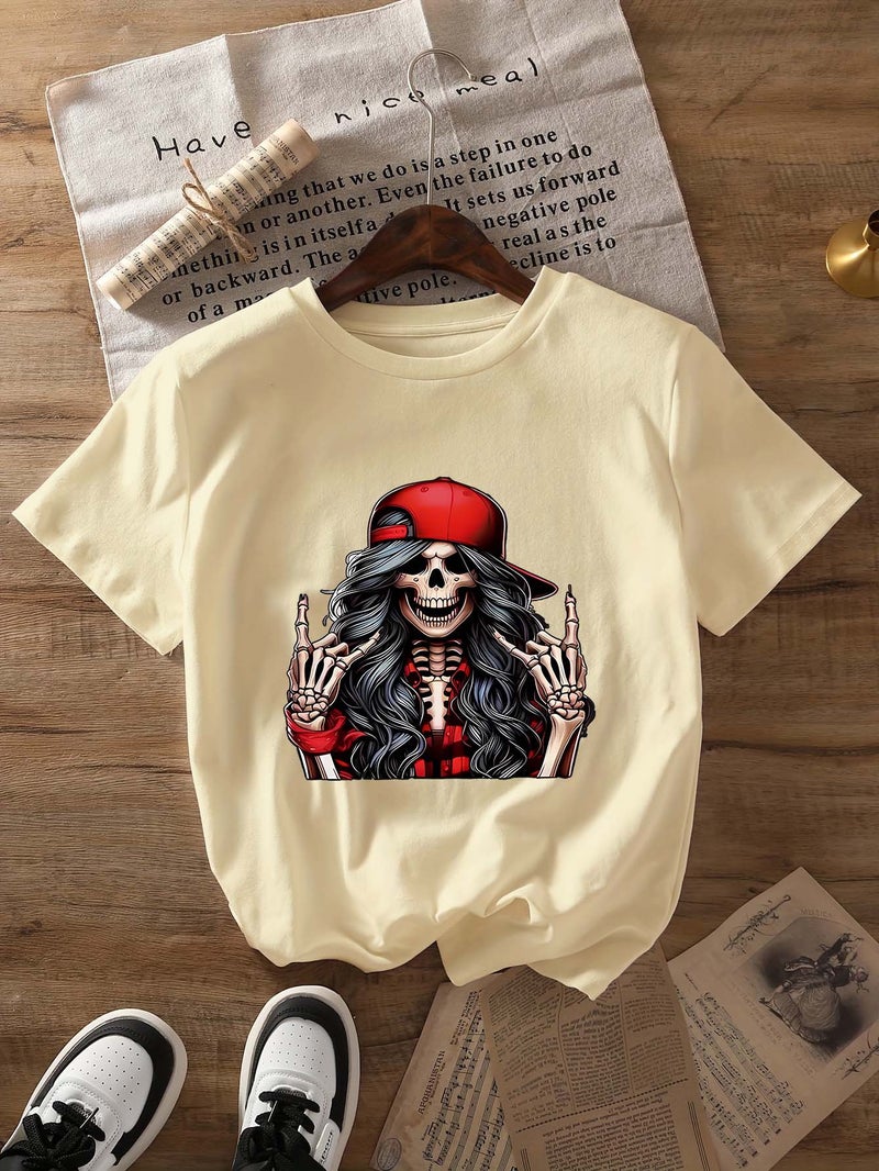 Independent Station Women'S Tops Round Neck Cartoon Printed Short-Sleeved T-Shirt-M - Image 1