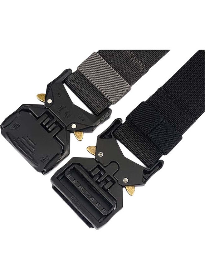 Jevi Men'S Tactical Nylon Woven Belt, Elastic Trouser Belt, Military Enthusiast Outdoor Canvas Versatile Casual Workwear Training Belt, Black, 125Cm - Image 2