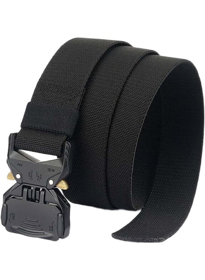 Jevi Men'S Tactical Nylon Woven Belt, Elastic Trouser Belt, Military Enthusiast Outdoor Canvas Versatile Casual Workwear Training Belt, Black, 125Cm - Image 1