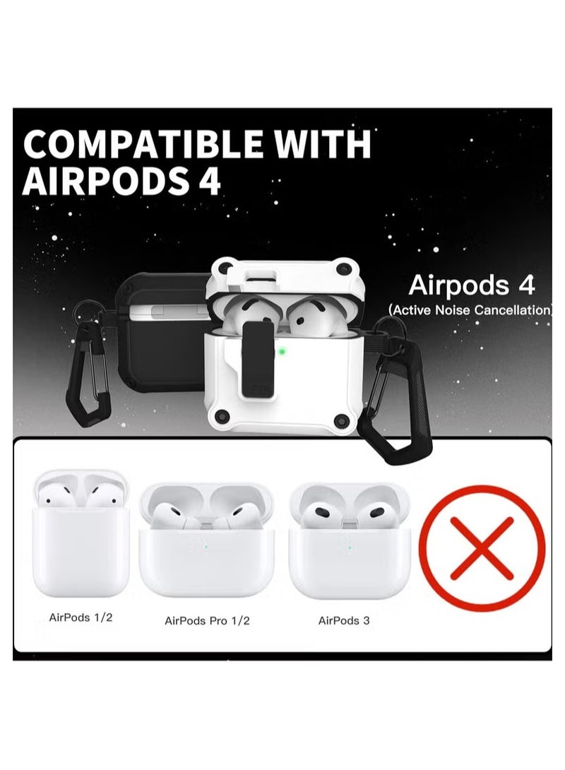 حافظة واقية AirPods 4 (للرجال والنساء)، مع مجموعة تنظيف/حلقة تثبيت، حافظة واقية بقفل أمان تلقائي، مناسبة لـ AirPods من الجيل الرابع (طراز 2024)، حماية من السقوط بمستوى عسكري، (أبيض) - Image 4