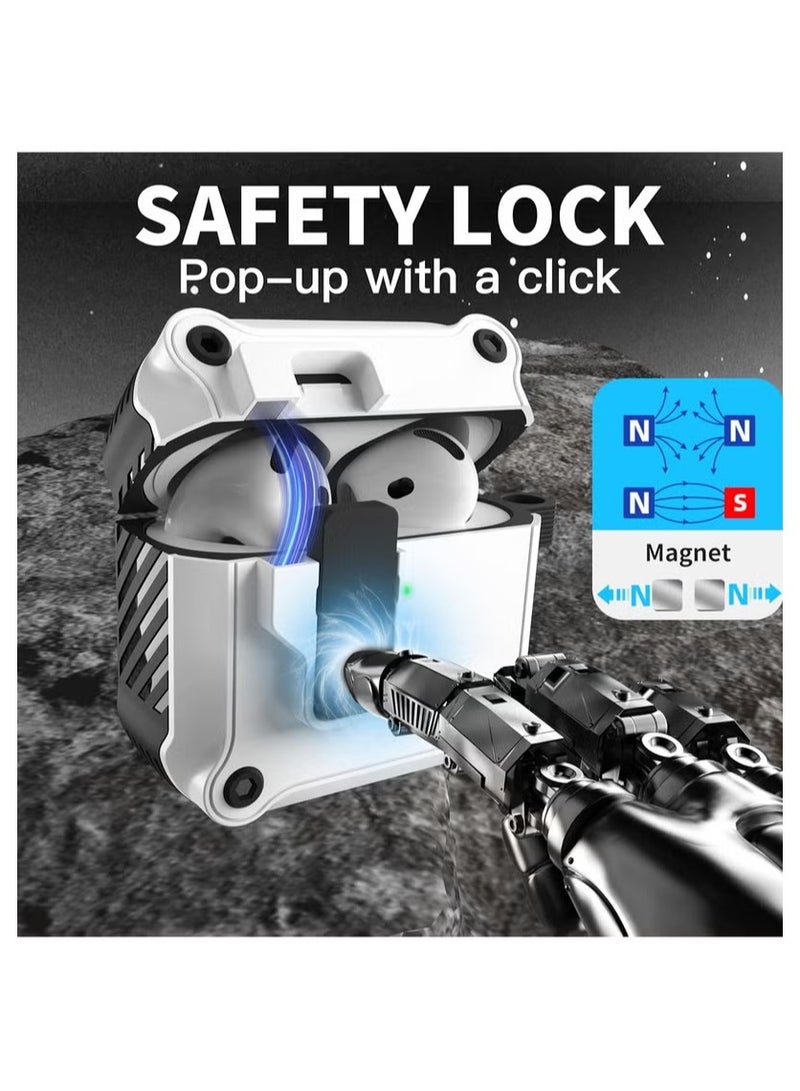 حافظة واقية AirPods 4 (للرجال والنساء)، مع مجموعة تنظيف/حلقة تثبيت، حافظة واقية بقفل أمان تلقائي، مناسبة لـ AirPods من الجيل الرابع (طراز 2024)، حماية من السقوط بمستوى عسكري، (أبيض) - Image 2