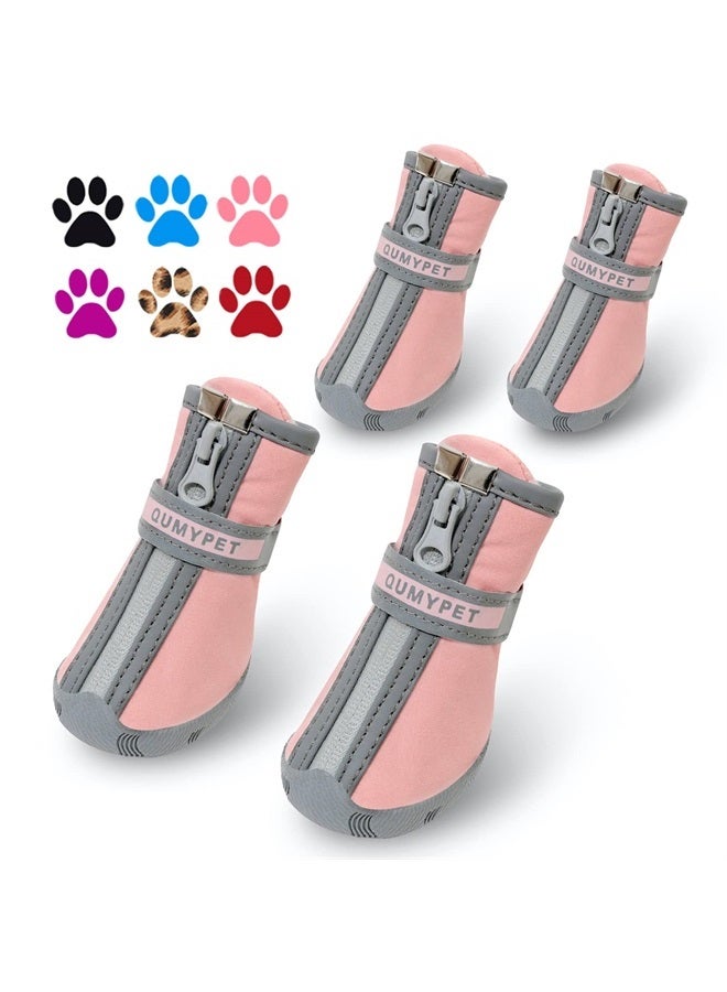 Dog Shoes for Small Dogs, Puppy Dog Boots & Paw Protectors for Winter Snowy Day, Summer Hot Pavement, Waterproof in Rainy Weather, Ourdoor Walking, Indoor Hardfloors Anti Slip Rubber Sole Pink 1