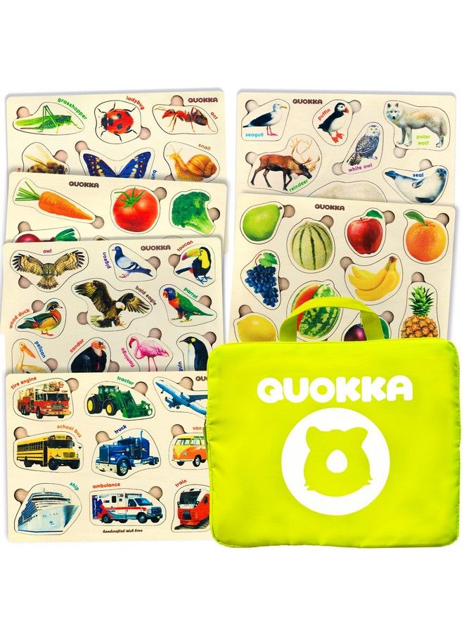 quokka Toddler Puzzles For Kids Ages 2 4 In A Bag 6 Montessori Wooden Puzzles For Kids Ages 3 5 By Quokka Preschool Wood Game For Boys And Girls 1 3 Gift For Learning Realistic Animals Fruits Vehicles  - Image 2