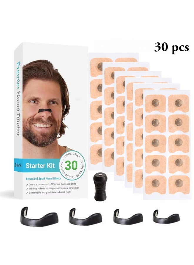 شرائط الأنف لتحسين تدفق الهواء (30 قطعة ، أبيض) - مغناطيس الأنف للتنفس وتخفيف الشخير وتحسين النوم - دعم أنف متقدم لتحسين التنفس ومريح وصديق للبشرة ومقاوم للعرق - Image 1