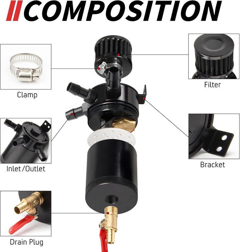 WENJTP HTRACING Oil Recovery Kit with 4 Adapters + Breather Filter 2 Port Drain Plug (1 Outlet + 1 Input) 150ml Universal Aluminum Deflector Oil Tank - Image 4
