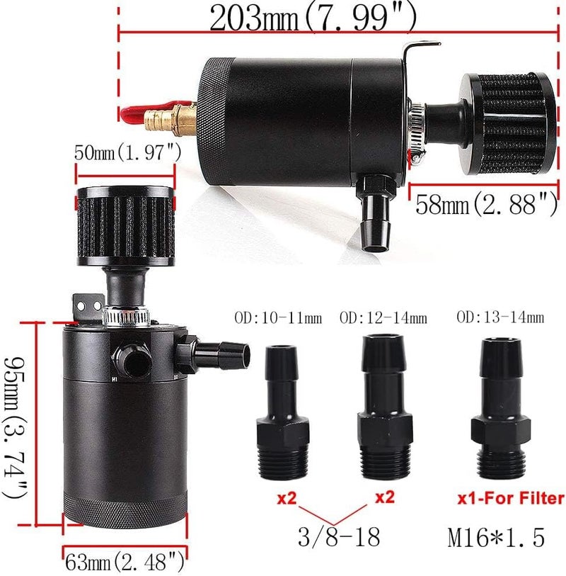 WENJTP HTRACING Oil Recovery Kit with 4 Adapters + Breather Filter 2 Port Drain Plug (1 Outlet + 1 Input) 150ml Universal Aluminum Deflector Oil Tank - Image 2
