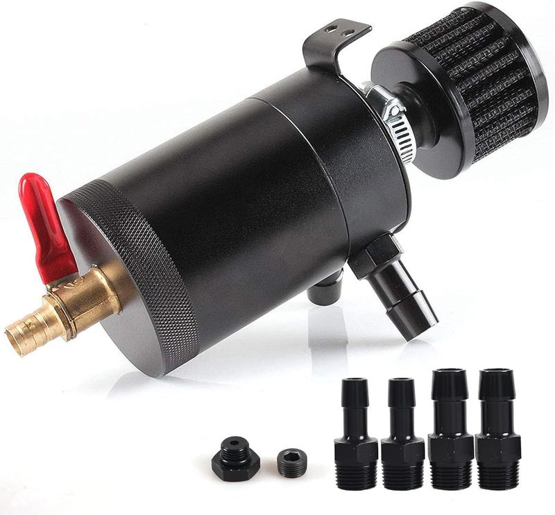 WENJTP HTRACING Oil Recovery Kit with 4 Adapters + Breather Filter 2 Port Drain Plug (1 Outlet + 1 Input) 150ml Universal Aluminum Deflector Oil Tank - Image 1