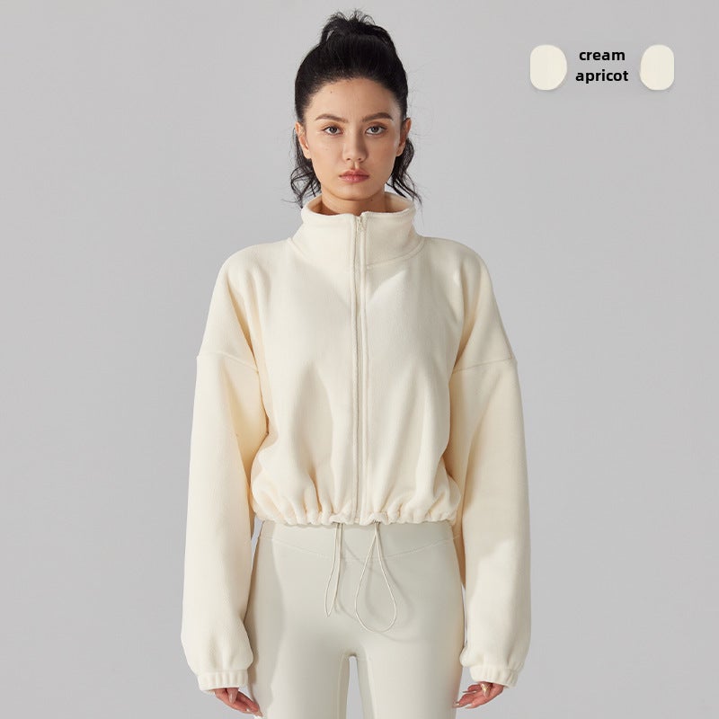 Generic Warm Fleece Yoga Jacket Loose Collar Velvet Top Cream apricot 