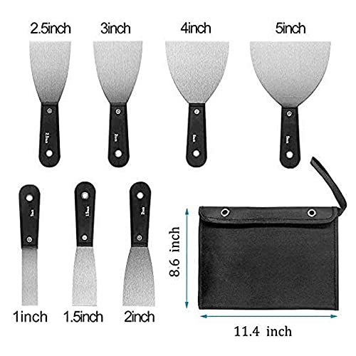 QEES 7 PCS Drywall Paint Scraper Tools with Storage Bag,Spackle Drywall Putty Knife Set,Stainless Steel Spackling Taping Knife Tool for Repairing,Removing Wallpaper,Applying Putty,Mud, Plaster Scraping - Image 2