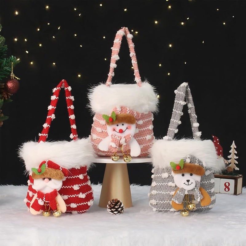 Christmas Fabric Gift Bags Portable Santa Snowman Pouches For Chocolates Surprises - Image 1