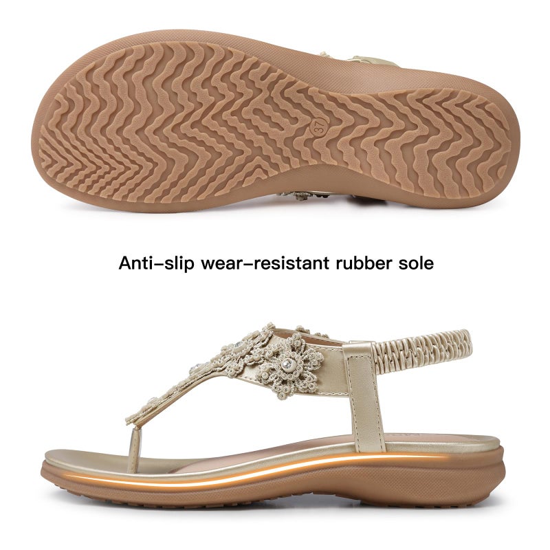 TEMOFON Sandals for Women Flats Dressy Summer Open Toe Sandals Comfortable Casual Woman Footwear Beach Flip Flops Champagne Gold Size 8 - Image 5