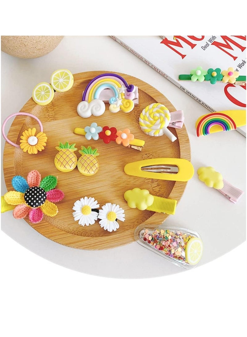 Generic ‏Multi-Shaped Hair Clips Set - 14 Pieces of Hair Clips in the Shapes of Roses, Flowers, Lemons, Pineapples, and Sweets, Distinctive and Varied Hairpins, Hair Clips, Hair Accessories Suitable for Wom  - Image 2