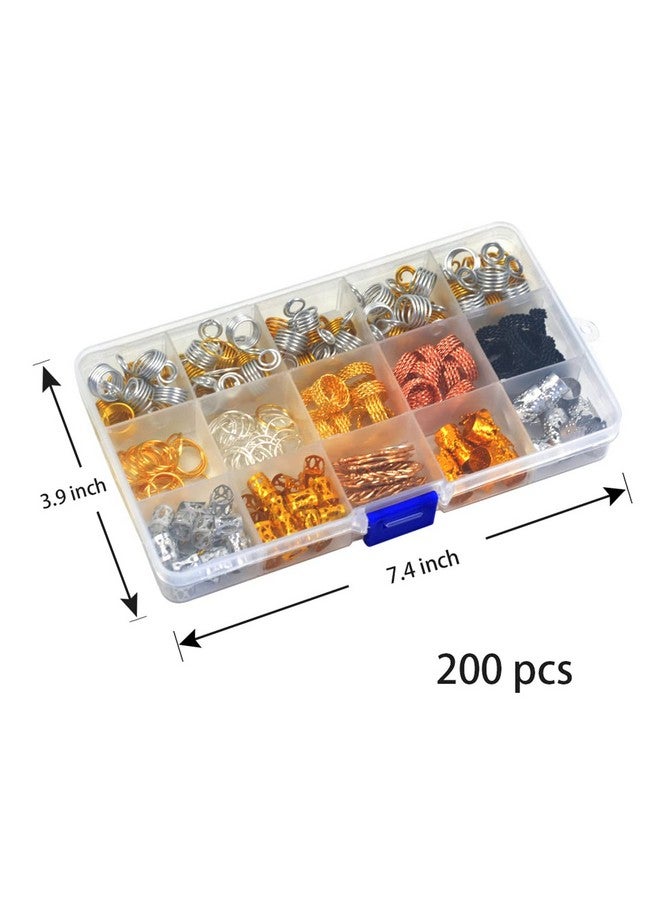 يتبيت 200 قطعة من مجوهرات الشعر للضفائر والخرز والضفائر المعدنية وأساور الشعر الذهبية والفضية وحلقات الشعر وخرز الشعر وإكسسوارات الضفائر - Image 2