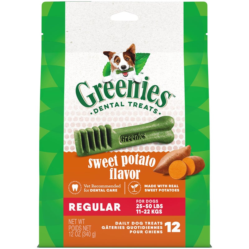 Greenies Veterinarian-Recommended Adult Natural Dental Dog Treats Regular Size, Sweet Potato Flavor, 12 oz. Pack, 12 Count - Image 1
