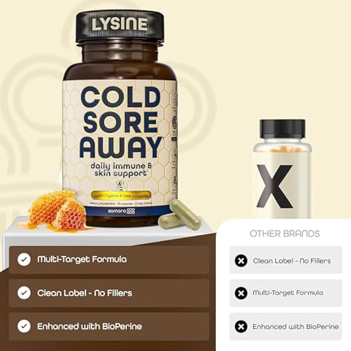 Samara 888 L Lysine Cold Sore Treatment Support, Herbal Cold Sore Supplement w/Zinc Picolinate, Olive Leaf Extract, Beta Glucan, & Bee Propolis for Skin & Lip Health, 90 Capsules - Image 4