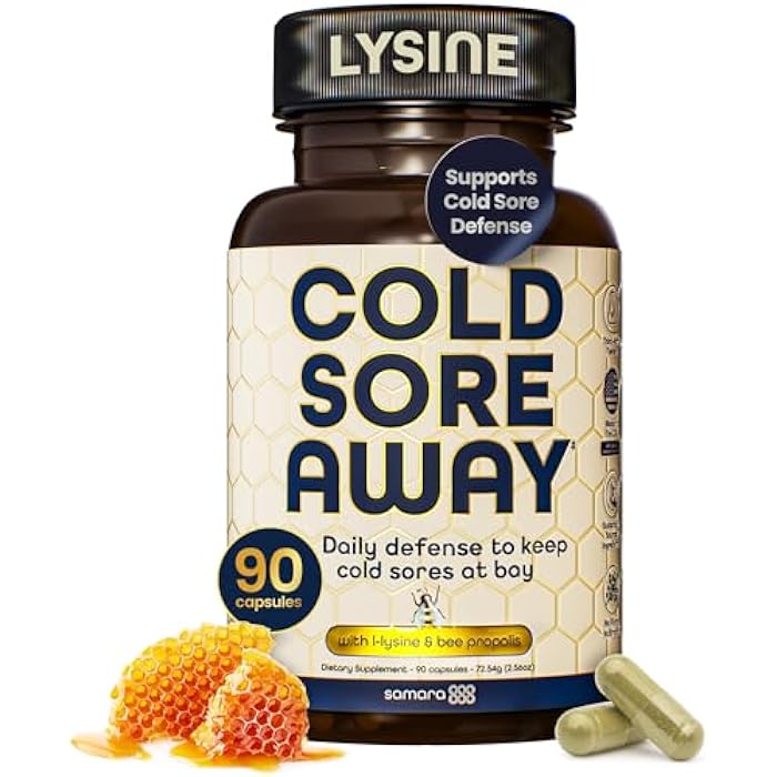Samara 888 L Lysine Cold Sore Treatment Support, Herbal Cold Sore Supplement w/Zinc Picolinate, Olive Leaf Extract, Beta Glucan, & Bee Propolis for Skin & Lip Health, 90 Capsules - Image 1