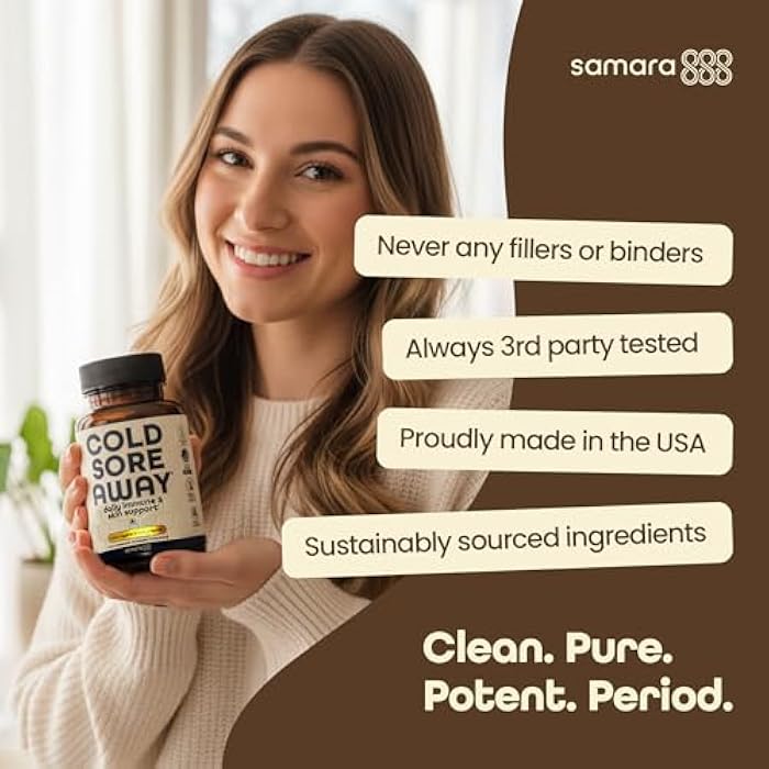 Samara 888 L Lysine Cold Sore Treatment Support, Herbal Cold Sore Supplement w/Zinc Picolinate, Olive Leaf Extract, Beta Glucan, & Bee Propolis for Skin & Lip Health, 90 Capsules - Image 2