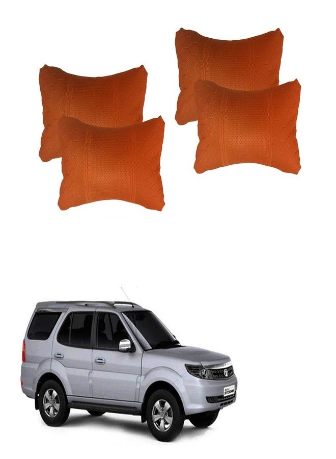 Adroitz Orange Leathertte Material Neck Rest Cushion in Football Design for Car (Pair of 2)_132 - Image 1