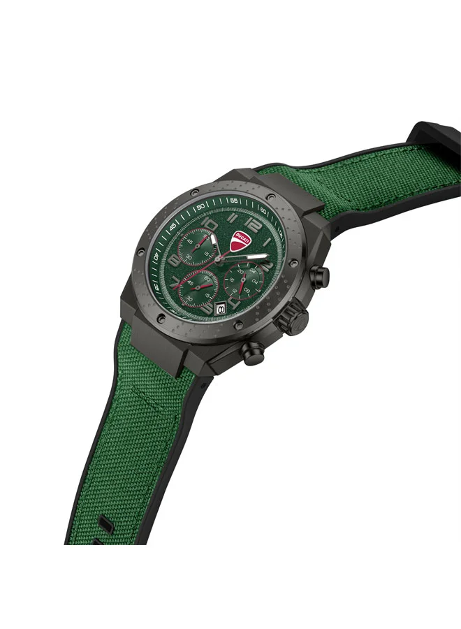 Ducati Trailmaster Green Dial, Silicone-Nylon Strap, Chronograph Watch for Men, 43mm