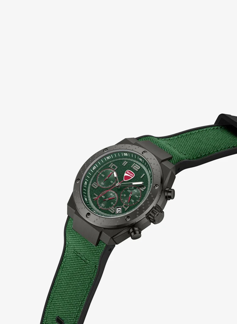 Ducati Trailmaster Green Dial, Silicone-Nylon Strap, Chronograph Watch for Men, 43mm