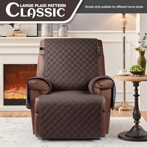 KinCam 100% Waterproof Recliner Chair Cover, Reclining Couch Covers for Pets, Dogs, Recliner Couch Slipcover Furniture Protector with Elastic Straps for Kids(30", Chocolate) - Image 2