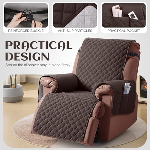 KinCam 100% Waterproof Recliner Chair Cover, Reclining Couch Covers for Pets, Dogs, Recliner Couch Slipcover Furniture Protector with Elastic Straps for Kids(30", Chocolate) - Image 5
