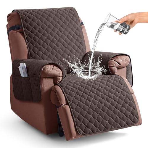 KinCam 100% Waterproof Recliner Chair Cover, Reclining Couch Covers for Pets, Dogs, Recliner Couch Slipcover Furniture Protector with Elastic Straps for Kids(30", Chocolate) - Image 1