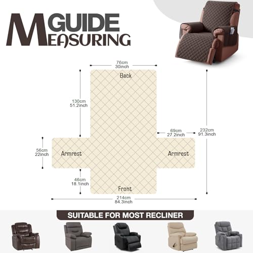 KinCam 100% Waterproof Recliner Chair Cover, Reclining Couch Covers for Pets, Dogs, Recliner Couch Slipcover Furniture Protector with Elastic Straps for Kids(30", Chocolate) - Image 4