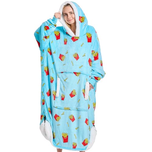 yescool Wearable Blanket Hoodie - birthday gifts for Adults/Women/mom, Flannel Cozy Sherpa Fleece Blanket Sweatshirt with Hood, Pocket & Sleeves, Large, One Size Fits All (Fries) - Image 1