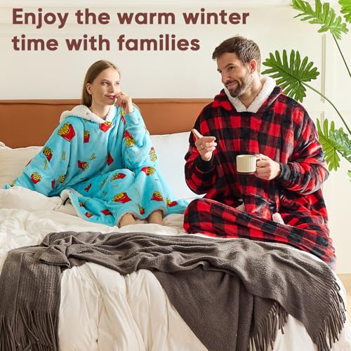 yescool Wearable Blanket Hoodie - birthday gifts for Adults/Women/mom, Flannel Cozy Sherpa Fleece Blanket Sweatshirt with Hood, Pocket & Sleeves, Large, One Size Fits All (Fries) - Image 5