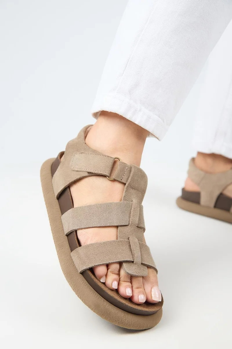 Manijero Manijero Capra Women's Genuine Leather Strap-On Velcro Mink Sandals