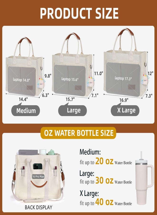 BECOJADDE Canvas Tote Bag Purse for Women with Zipper Closure, Individual Compartments & Bottom Support, Brown, Medium, Contemporary - Image 5