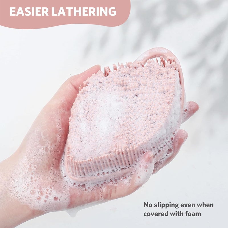 Sndyi Silicone Body Scrubber, Gentle Exfoliating Shower Loofah Brush for Sensitive Skin, Leaf Shaped with Lathering Bristles, Pink - Image 4