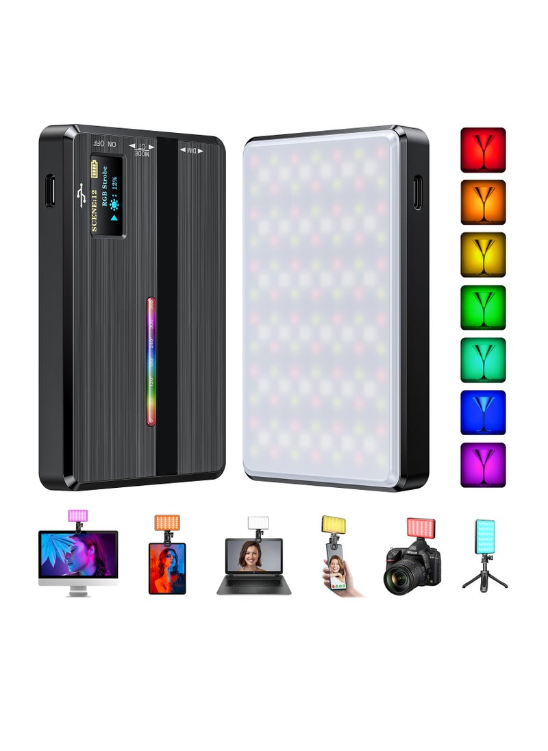 McDou RGB video conference light, 120 LED lamp beads, camera lights, including 3000mAh rechargeable battery, 360 ° full-colour, 20 light effects, CRI ≥ 95, 2500-9000K, with tripod, clamps, cold shoe adapter  - Image 1