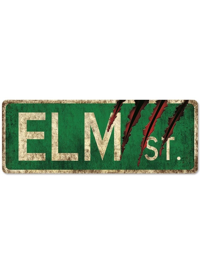 flinelife Elm Street Sign, 16X6, Horror Movie Metal Sign, Nightmare on Elm Street Wreath Sign - Image 1