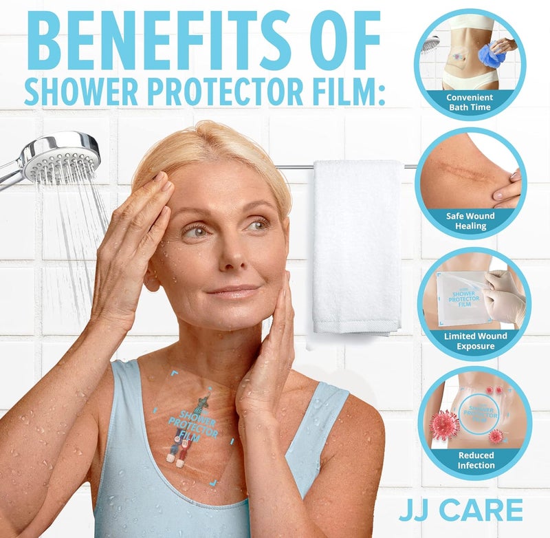 JJ CARE حماية الدش من JJ CARE عبوة من 14 درع غسيل قسطرة 9x9 غطاء جرح خط PICC حاجز مائي غطاء لاصق مقاوم للماء إمداد لمدة أسبوعين - Image 5