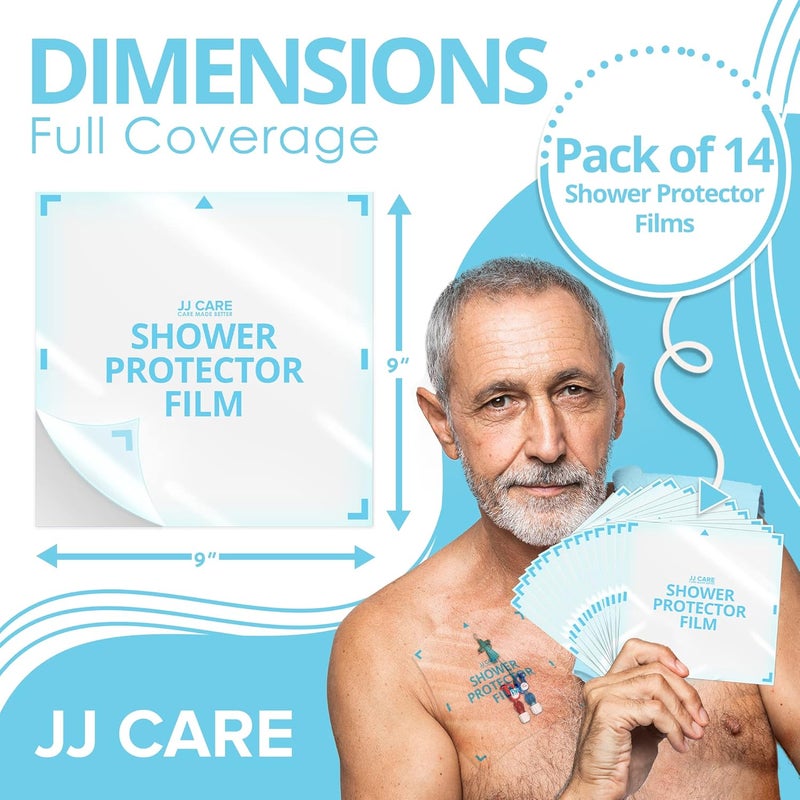 JJ CARE حماية الدش من JJ CARE عبوة من 14 درع غسيل قسطرة 9x9 غطاء جرح خط PICC حاجز مائي غطاء لاصق مقاوم للماء إمداد لمدة أسبوعين - Image 3