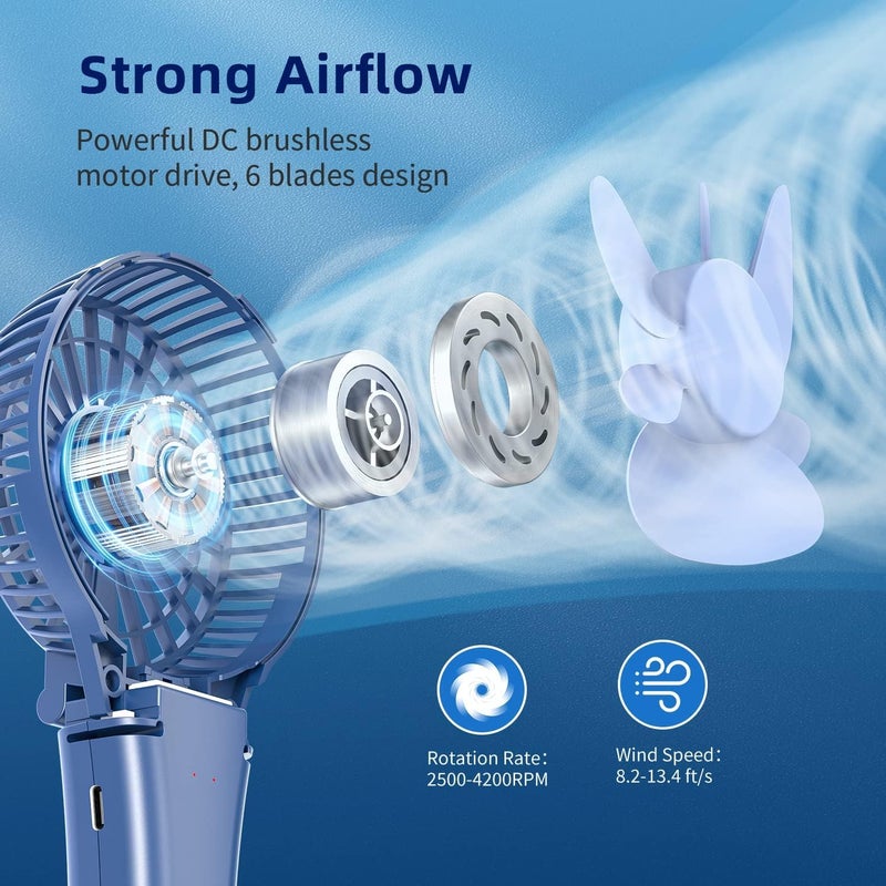 HandFan Portable Handheld Misting Fan, Rechargeable Personal Mister Fan, Battery Operated Spray Water Mist Fan, Foldable Electric Mini Cooling Hand Fans for Beach Travel Outdoors Makeup (RoyalBlue) - Image 5