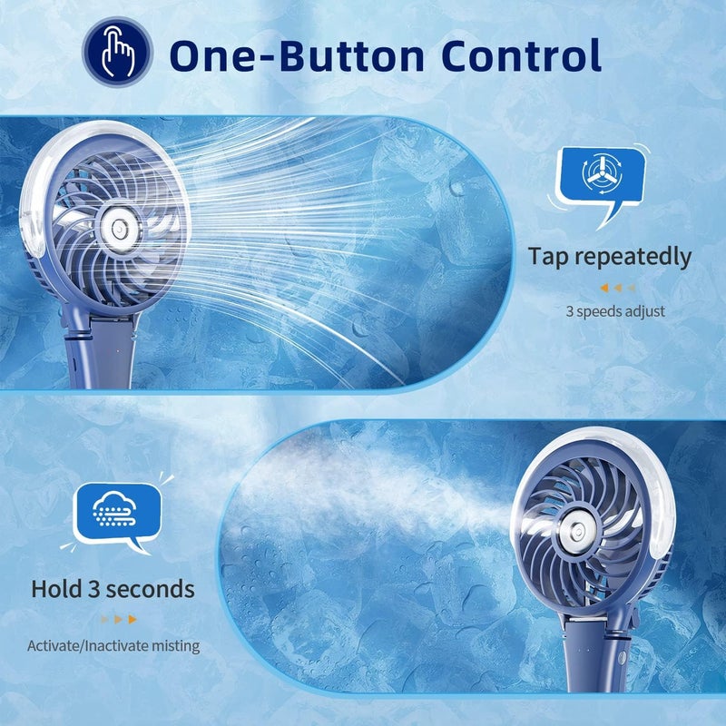 HandFan Portable Handheld Misting Fan, Rechargeable Personal Mister Fan, Battery Operated Spray Water Mist Fan, Foldable Electric Mini Cooling Hand Fans for Beach Travel Outdoors Makeup (RoyalBlue) - Image 3