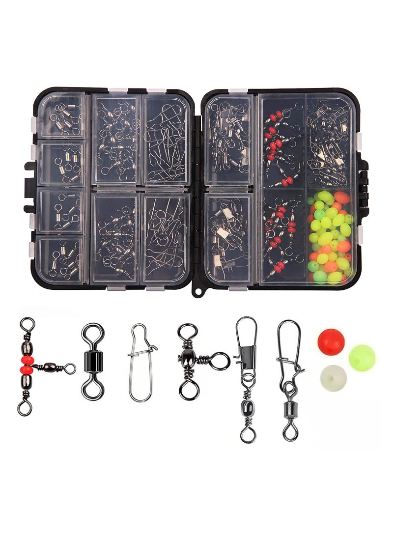 SYOSI 140PCS Fishing Tackle Accessories, Fisherman's Swivel Set Versatile Fishing Attachments Bead and Swivel Combo Triple Swivel Fishing Kit Versatile Fishing Attachments for Saltwater Freshwater - Image 1