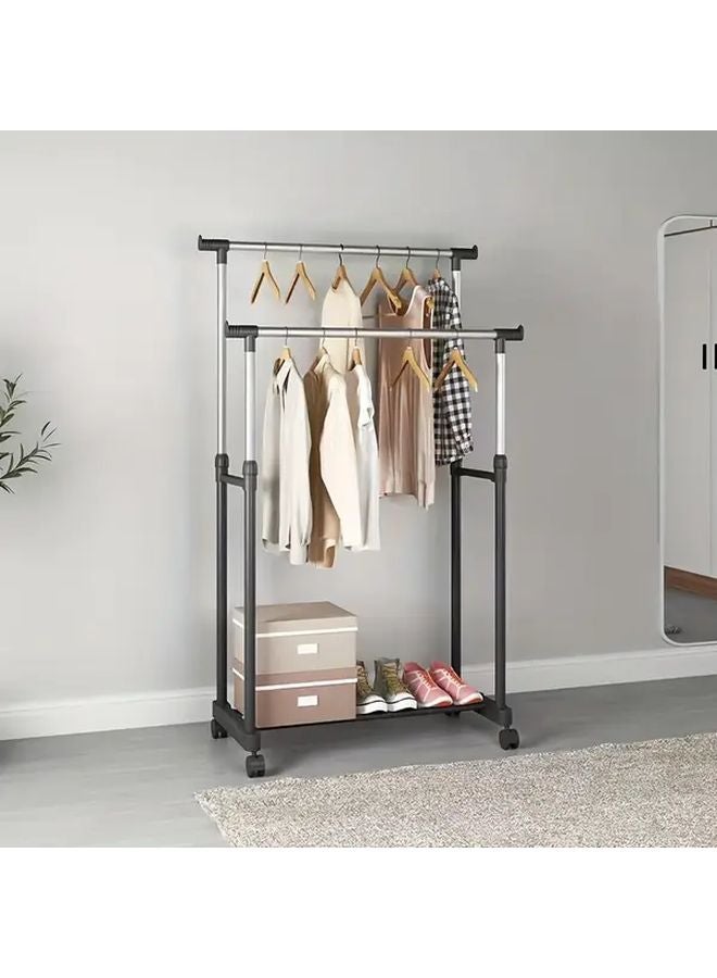 Portable Adjustable Double Rod Drying Rack With Retractable Wheels For Outdoor Balcony - Image 4