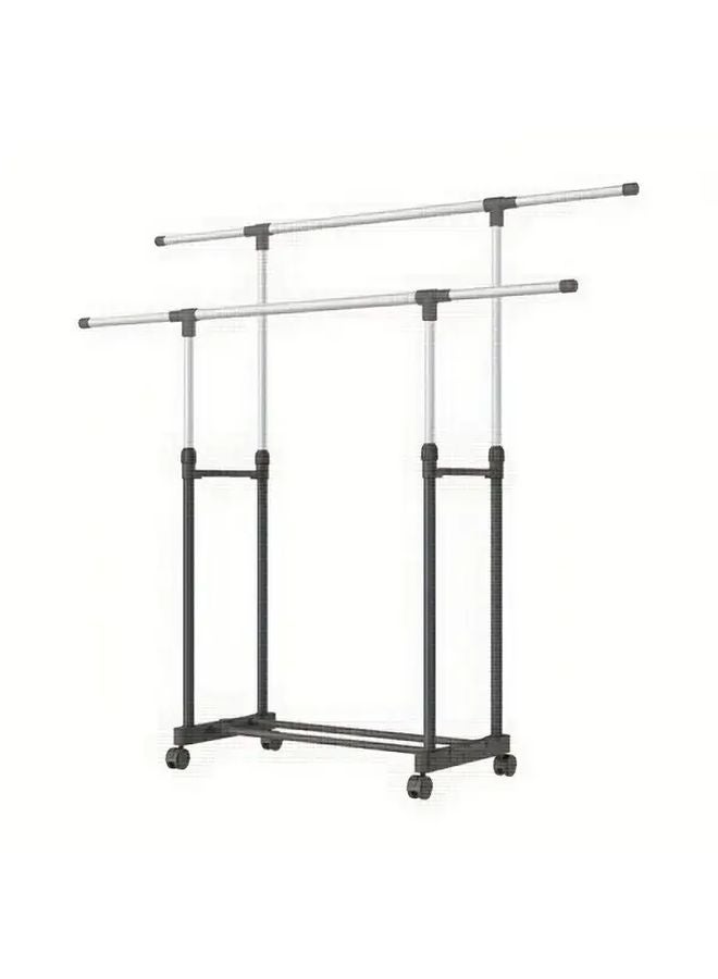 Portable Adjustable Double Rod Drying Rack With Retractable Wheels For Outdoor Balcony - Image 1