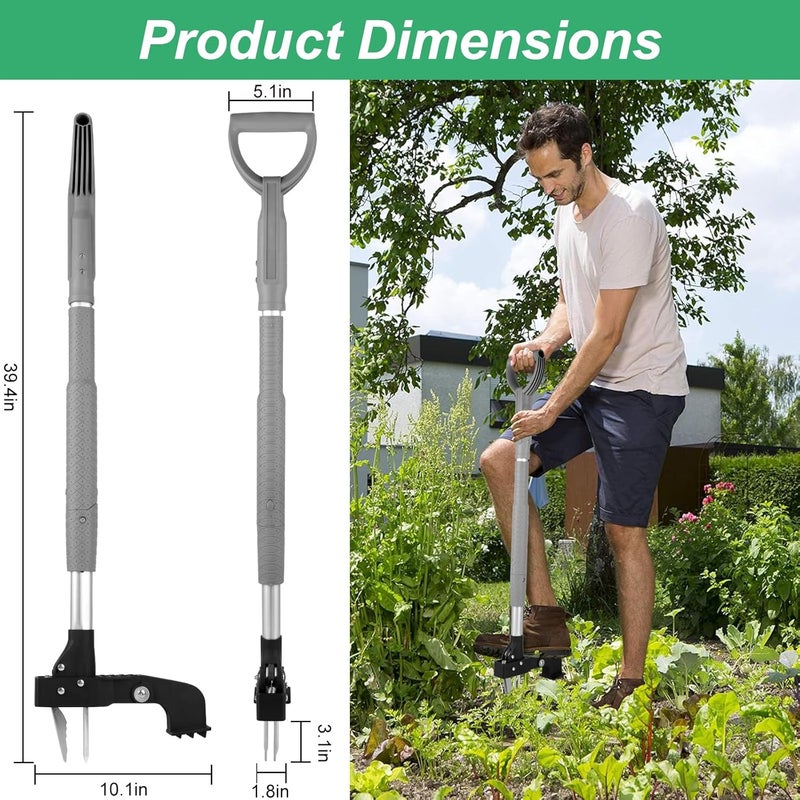 DUOLIYBC 39 Inch Weed Puller Tool,Stand Up Weed Puller Tool with Long Handle,4-Claw Steel Head Design, Roots Remover for Garden & Lawn Care,Weeder Root Without Bending for Dandelion Gardening Yard Patio（Grey） - Image 3