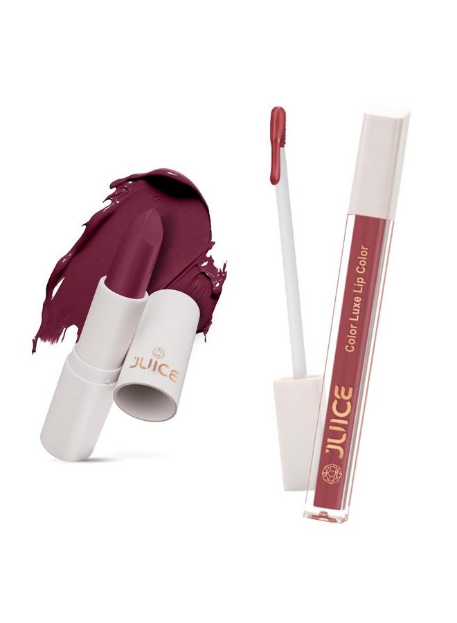 Juice Festive Maroon - M14 Kiss Sensation Lipstick & Nude Staple - M16 Color Luxe Liquid Lipstick with Goodness of Bio Retinol, & SPF 15 UV Protection - Image 1