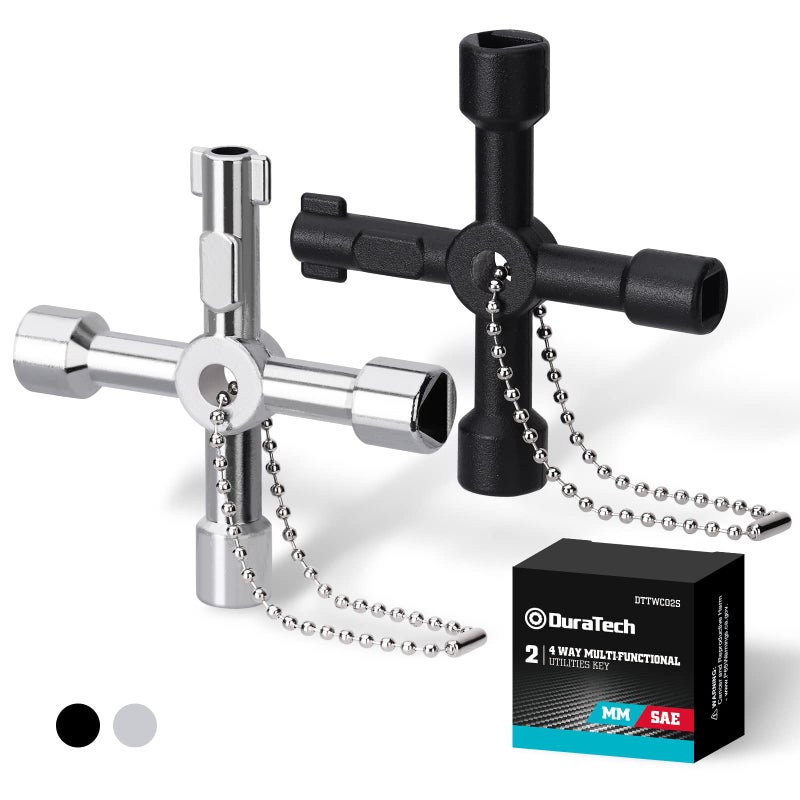 DURATECH 4 Way Utilities Key, Multi-functional Water Key Set, 2-Pack, for Valve, Faucet, and Spigots - Image 1