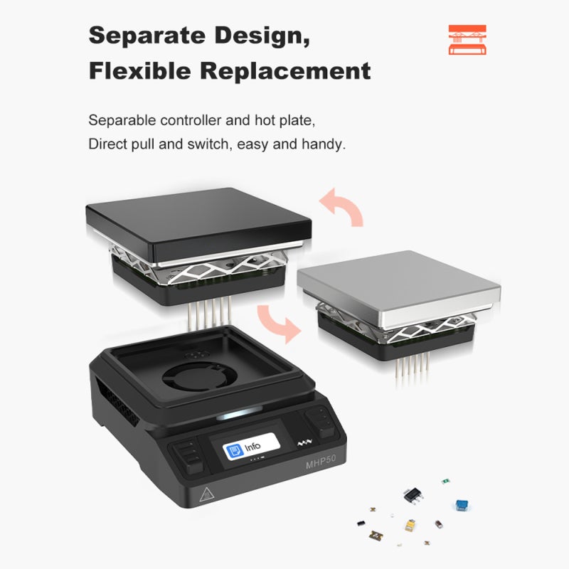 Miniware Constant Temperature Heating Platform 50*50mm Enlarged Heating Area Built-in Cooling Fan 160*80 LCD Display Segmented Heating Design with Firmware Upgrade Function - Image 5